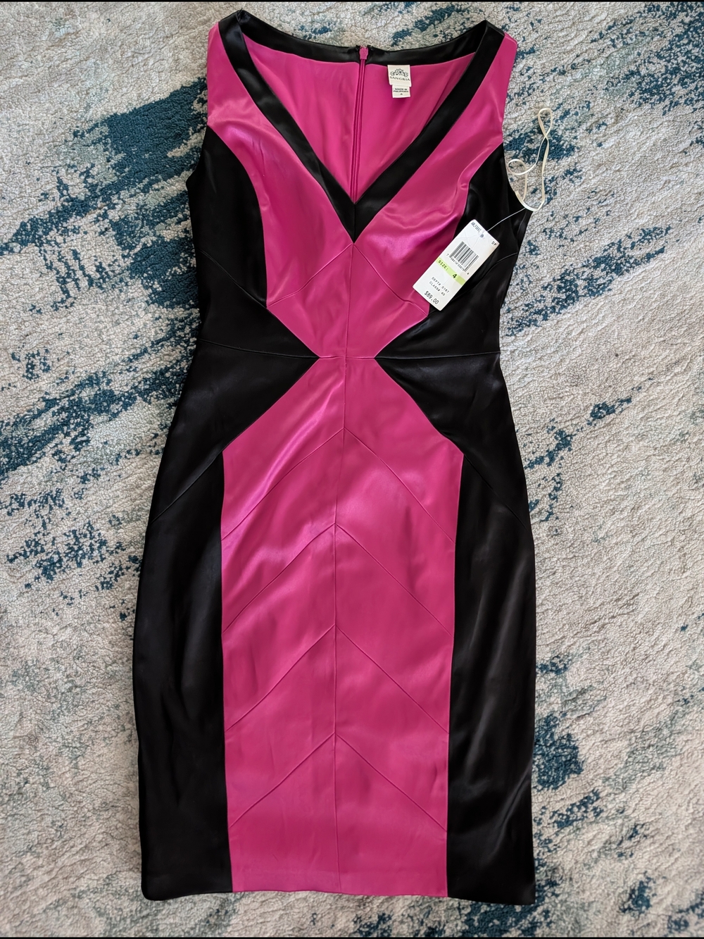 Nicole Miller Pink & Black Colorblock Sheath Dress